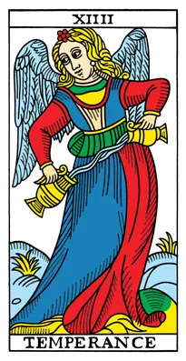 Temperance shows that time heals all wounds. Temperance XIV by CBD Tarot